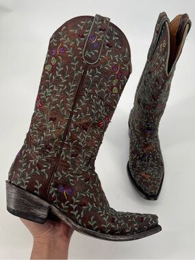 Old Gringo Brown Embroidered Dragonfly Ladybug Ivy Boho Leather Cowboy Boots 6.5